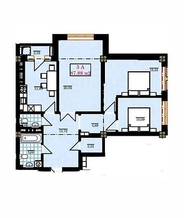 1300: 3 комнаты, 88 м², Нижний Джал (Джал-23) Элитка, 9 этаж, ПСО (под самоотделку) — 1