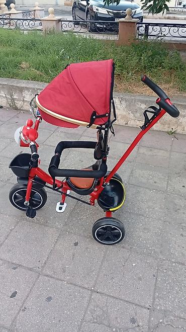 usag velosiped: Uşaq üçtəkərli velosiped-araba, qırmızı rəng - Dəstəkləyici valideyn — 2