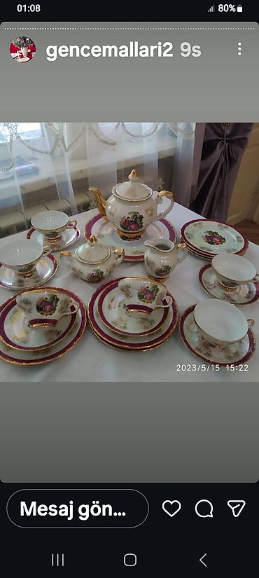 çaydan dəsti: Çay dəsti, rəng - Qızılı, Farfor, 6 nəfərlik — 1