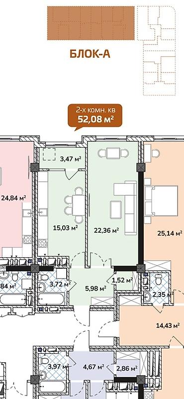 набережная: 1 комната, 52 м², Элитка, 7 этаж, ПСО (под самоотделку) — 3