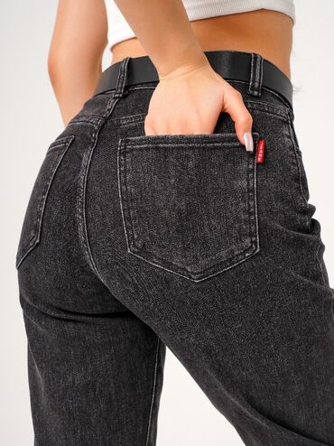 бордовые джинсы женские: Мом, Китай, Высокая талия, Стрейч
