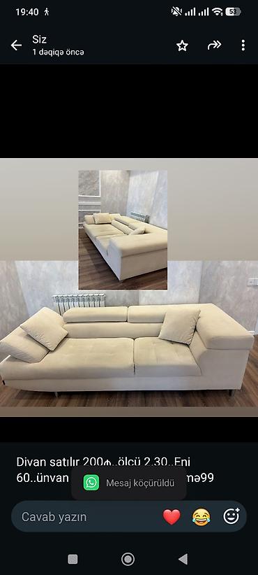 Divan satılır 200₼. ölçü 2.30. Eni 60. ünvan Sumqayıt. 3186. Fatimə99