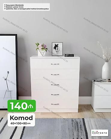 Məhsul: Ağ komod - Ölçülər: 40 × 100 × 80 sm - Material: 18 mm