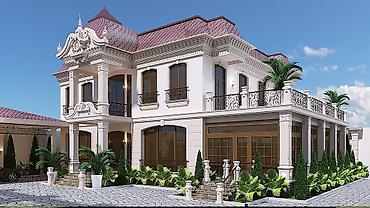 ev temiri neceye basa gelir: Neoklassik üslubda iki mərtəbəli villa layihəsi – fasad və landşaft — 5