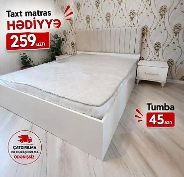matras taxt ucun: Məhsul: Ağ rəngdə müasir iki nəfərlik taxt və tumbalar dəsti - Taxt — 1