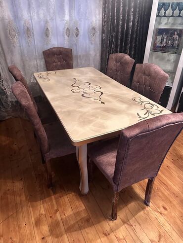 Masalar: Qonaq otağı üçün, Yeni, Açılan, Kvadrat masa, 6 stul