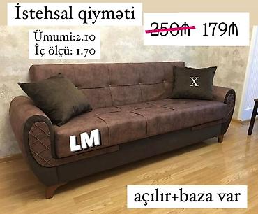 Açılan mexanizmalı, bazalı divan - Ümumi ölçü: 2.10 m - İç ölçü: 1.70