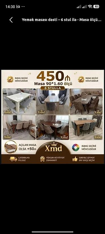 Yeni, Açılan, Dördbucaq masa, 6 stul