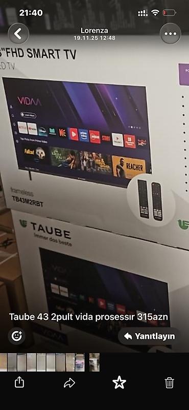 Televizorlar: TAUBE 43" FHD Smart TV – VIDAA platformalı, çərçivəsiz dizayn (model — 1
