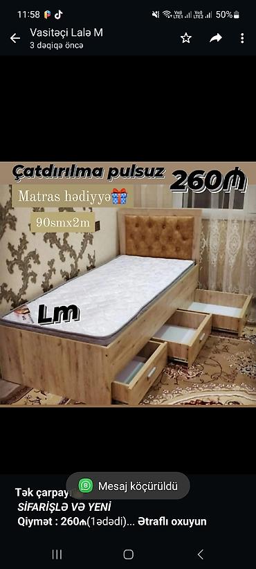 ucuz tek kravatlar: *Tək çarpayı*👑 _*SİFARİŞLƏ VƏ YENİ*_ *Qiymət : 260₼*(1ədədi) Ölçü  — 1