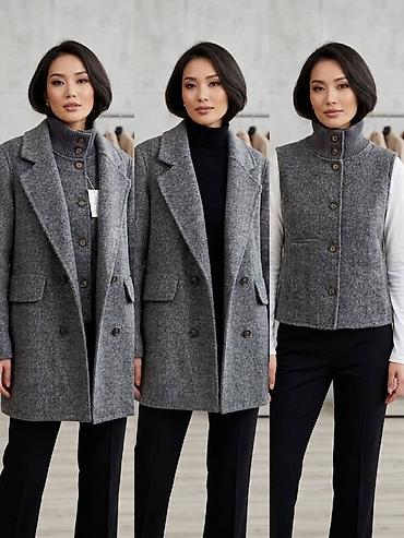 польто: Женский комплект Max Mara: пальто + жилет - Цвет: серый - Состав — 8