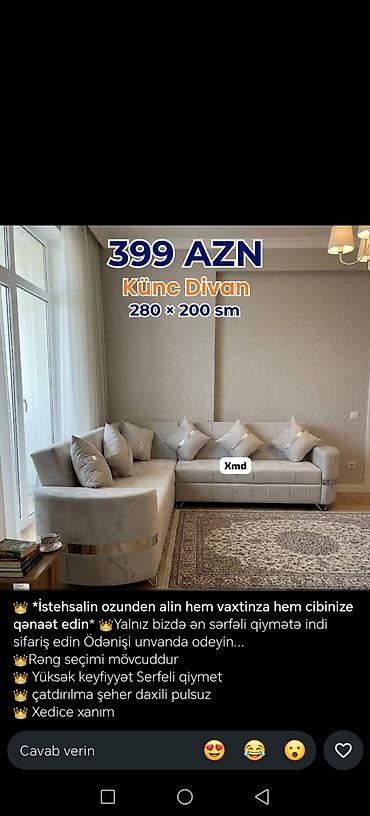 Mebel: Künc divan, Yeni, Şəhərdaxili pulsuz çatdırılma — 3