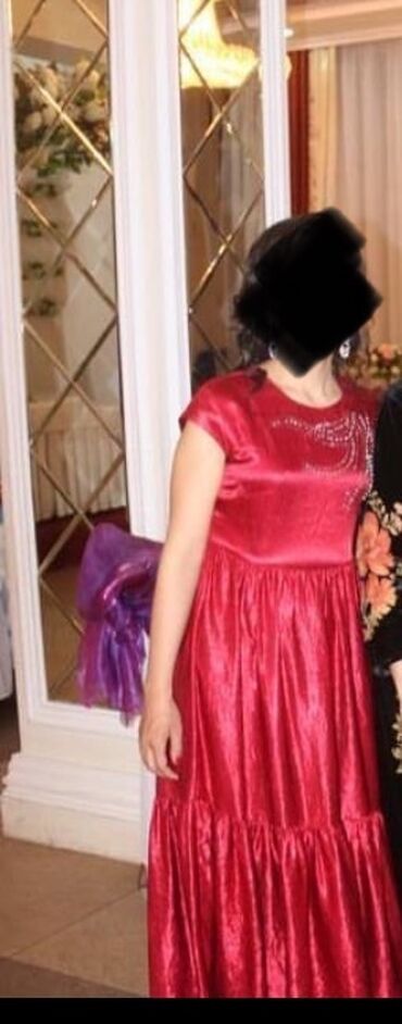 красное платье в пол с длинным рукавом: Вечернее платье, Длинная модель, Без рукавов, Шлейф, S (EU 36)