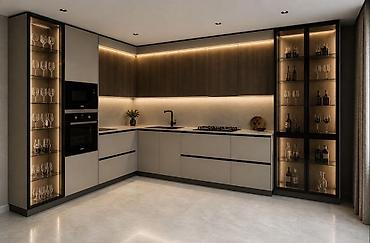 silver kitchen: Кухня угловая современная с подсветкой и встроенной техникой - — 1