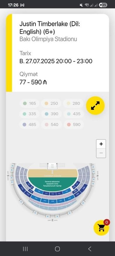 pilastik qapi: Justin Timberlake konsertinə 590 Azn-lik bilet mövcuddur. 513cü sektor
