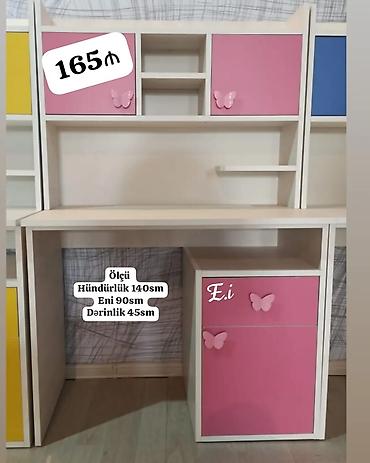 hamam refleri: Uşaq/şagird yazı masası və rəfli üst modul - Rənglər: ağ korpus — 1