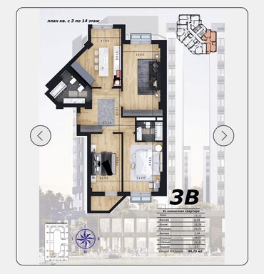 Продажа квартир: 3 комнаты, 91 м², Элитка, 8 этаж, ПСО (под самоотделку)