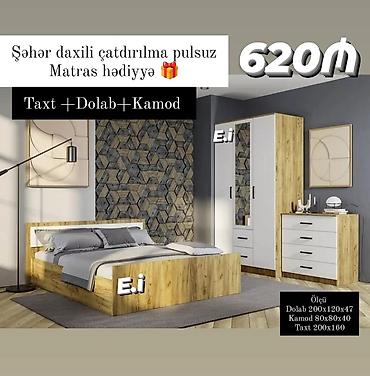 bazali taxt: Yataq otağı dəsti – Taxt + Dolab + Kamod • Material və dizayn: Ağ və — 1