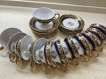 Çay dəsti, rəng - Qızılı, Farfor, 12 nəfərlik, Yaponiya