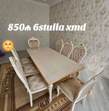 metbex masa ve oturacaqlar: Qonaq otağı üçün, Yeni, Dördbucaq masa, 6 stul