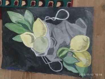 laqunda islenmis: Portret limon səkili. satilir sulu boyayla işlənib