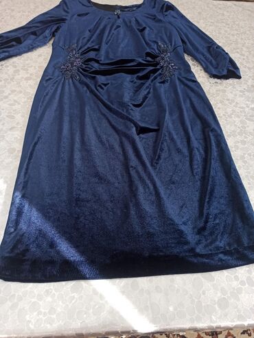 синие вязаное платье: L (EU 40), цвет - Синий
