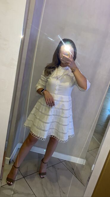 белая платья: Вечернее платье, Коктейльное, Короткая модель, Хлопок, С рукавами, S (EU 36)
