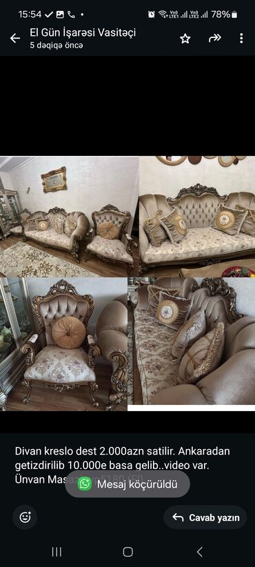 Divan və kreslo dəstləri: İşlənmiş, Divan, 2 kreslo