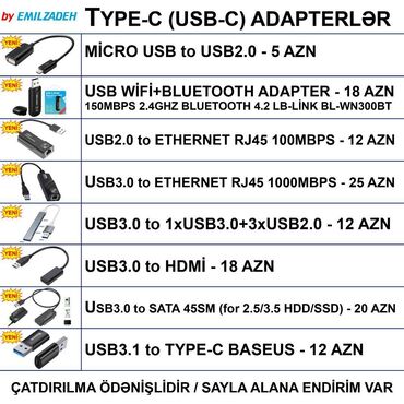 Digər kompüter aksesuarları: USB Adapterlər 🚚Metrolara və ünvana çatdırılma var, ❗ÖDƏNİŞLİDİR❗