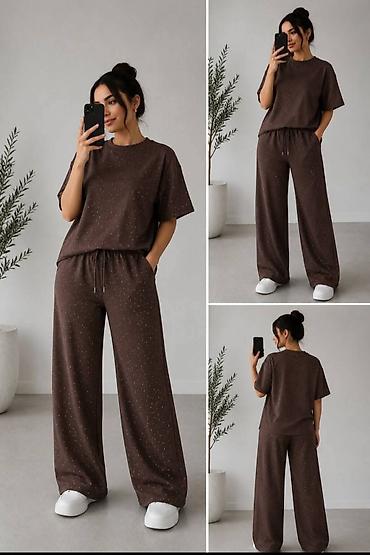 spandex elastin: Pamučni dvodelni komplet – majica + pantalone širokih nogavica Opis — 3