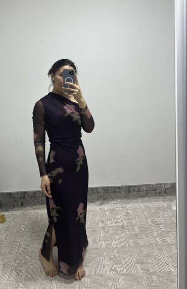 фиолетовое длинное платье: Вечернее платье, Русалка, Длинная модель, С рукавами, L (EU 40)