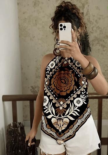 Qadın geyimləri: Qadın üçün naxışlı halter-top bluz razmer 0Xl — 4