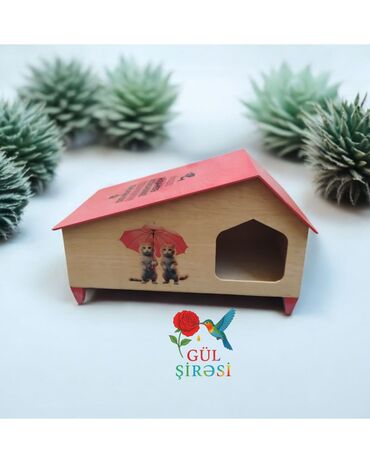 Yuvalar: Taxta pişik evi – “Burada yerim rahatdır” yazılı - Material — 3