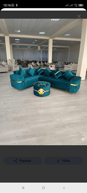Mebel dəsti – müasir dizayn 1) Künc divan və puf - Parça: məxməri lalafo.az -da Mebel dəsti – müasir dizayn 1) Künc divan və puf - Parça: məxməri