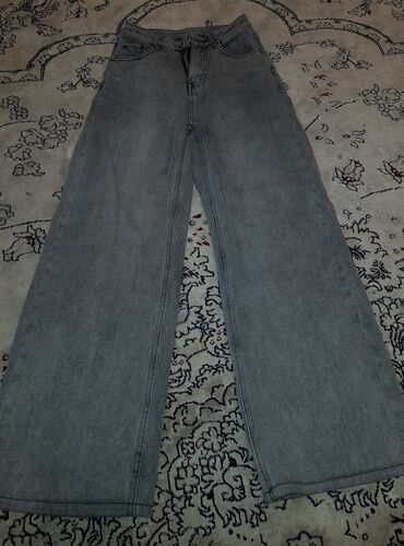 серые джинсы с высокой талией: Прямые, Китай, Высокая талия