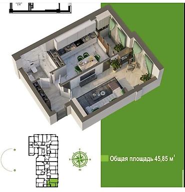 46: 1 комната, 46 м², Элитка, 7 этаж, ПСО (под самоотделку) — 4