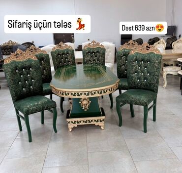 Masa və oturacaq dəstləri: Qonaq otağı üçün, Yeni, Açılmayan, Dördbucaq masa, 6 stul — 22