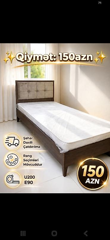 taxta kravat: Bir nəfərlik çarpayı – müasir dizayn, yumşaq başlıqla. Taxta karkas — 1