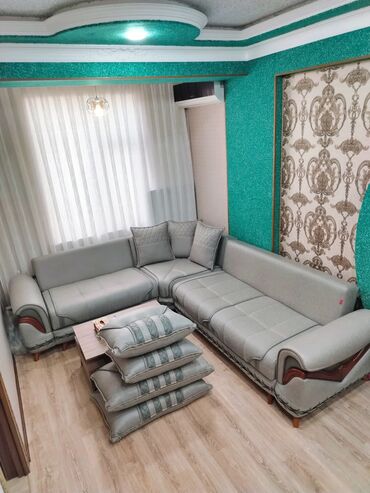 Divan və masa dəstləri: Künc divan dəsti Açılan, bazalı, - Rəng: Açıq boz (boz-yaşıl tonlu) — 14