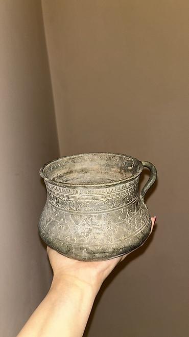 mis kasa: Əl işi metal qab – oyma naxışlı, tutacaqlı - Material: metal ərintisi — 3