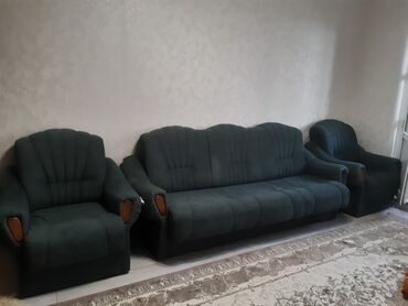 синий диван и 2 кресла: Цвет - Синий, Б/у