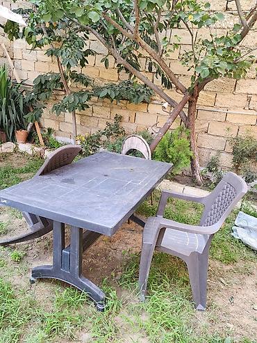 kapron stol stul: Bağ üçün plastik stol və stul dəsti
Dəstə daxildir: 1 stol və 3 stul — 4