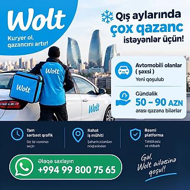 bolt catdirilma elaqe: Sürücü-kuryer tələb olunur, Şəxsi nəqliyyat vasitəsi ilə, Gündəlik ödəniş, Təcrübəsiz — 1