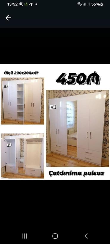 boyuk mişkalar: Ağ rəngli üç qapılı dolab - Ölçü: 200×200×47 sm - Ön hissədə böyük — 1