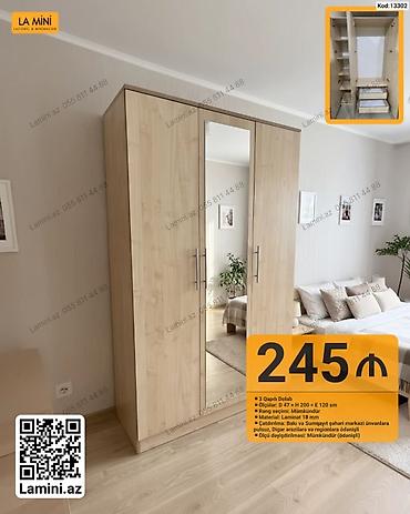 3 Qapılı Dolab – Kod: 13302 - Ölçülər: Dərinlik 47 sm × Hündürlük 200