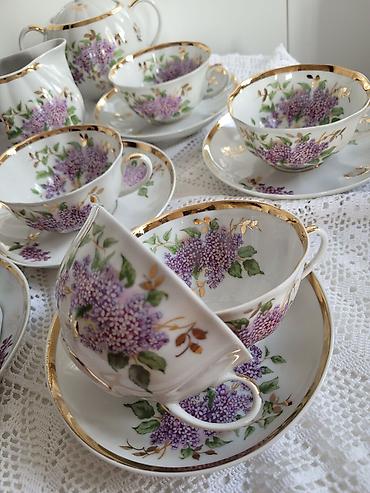 çay servisi: Çay dəsti, rəng - Ağ, Farfor, 6 nəfərlik, SSRİ — 1