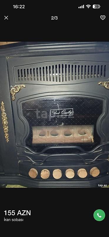 qaz satilir: İran sobası – dekorativ klassik dizaynlı, şüşə ön panel və metal — 1