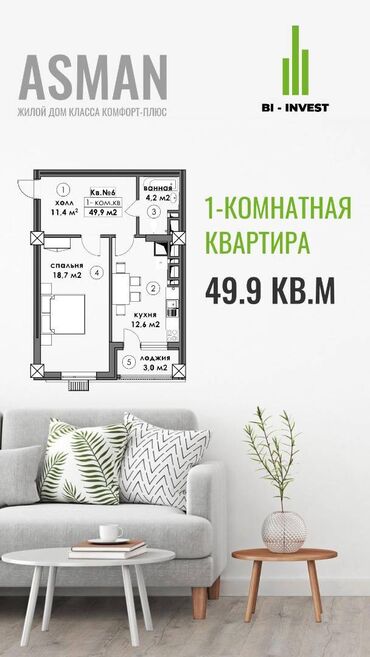 бишкек продаю дом село нижний алаарча: 1 комната, 50 м², Элитка, 2 этаж, ПСО (под самоотделку)
