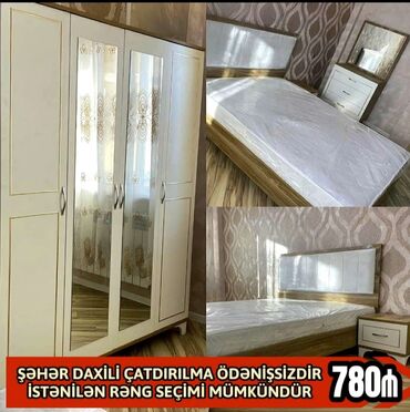 Yataq otağı dəstləri: 2 təknəfərlik çarpayı, Dolab, Tumba, 2 tumba, Azərbaycan, Yeni