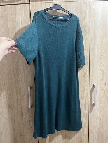 zelena haljina od satena: Zara M (EU 38), bоја - Tamnoplava, Drugi stil, Kratkih rukava